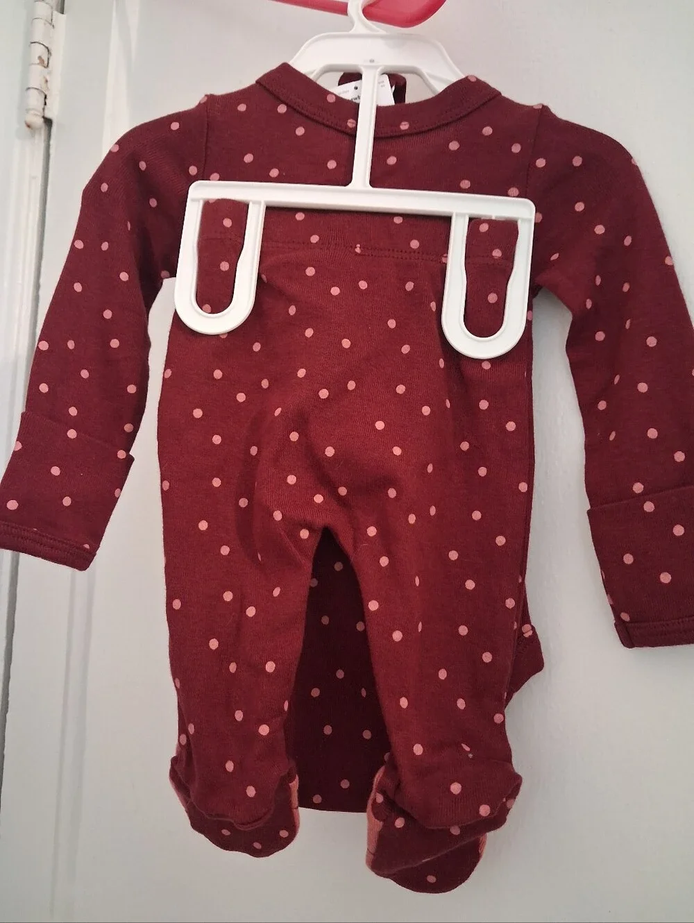 Carter's Burgundy and Soft Pink Polka Dot Long-Sleeve One-Piece with Headband